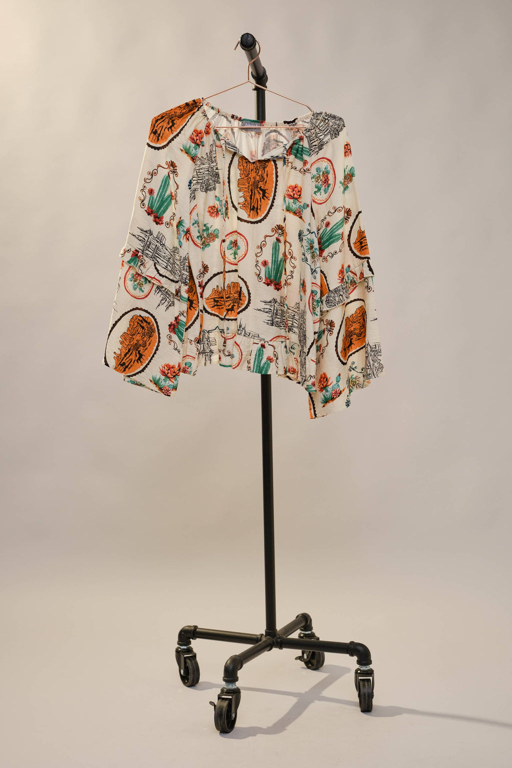 Western Print Peasant Blouse