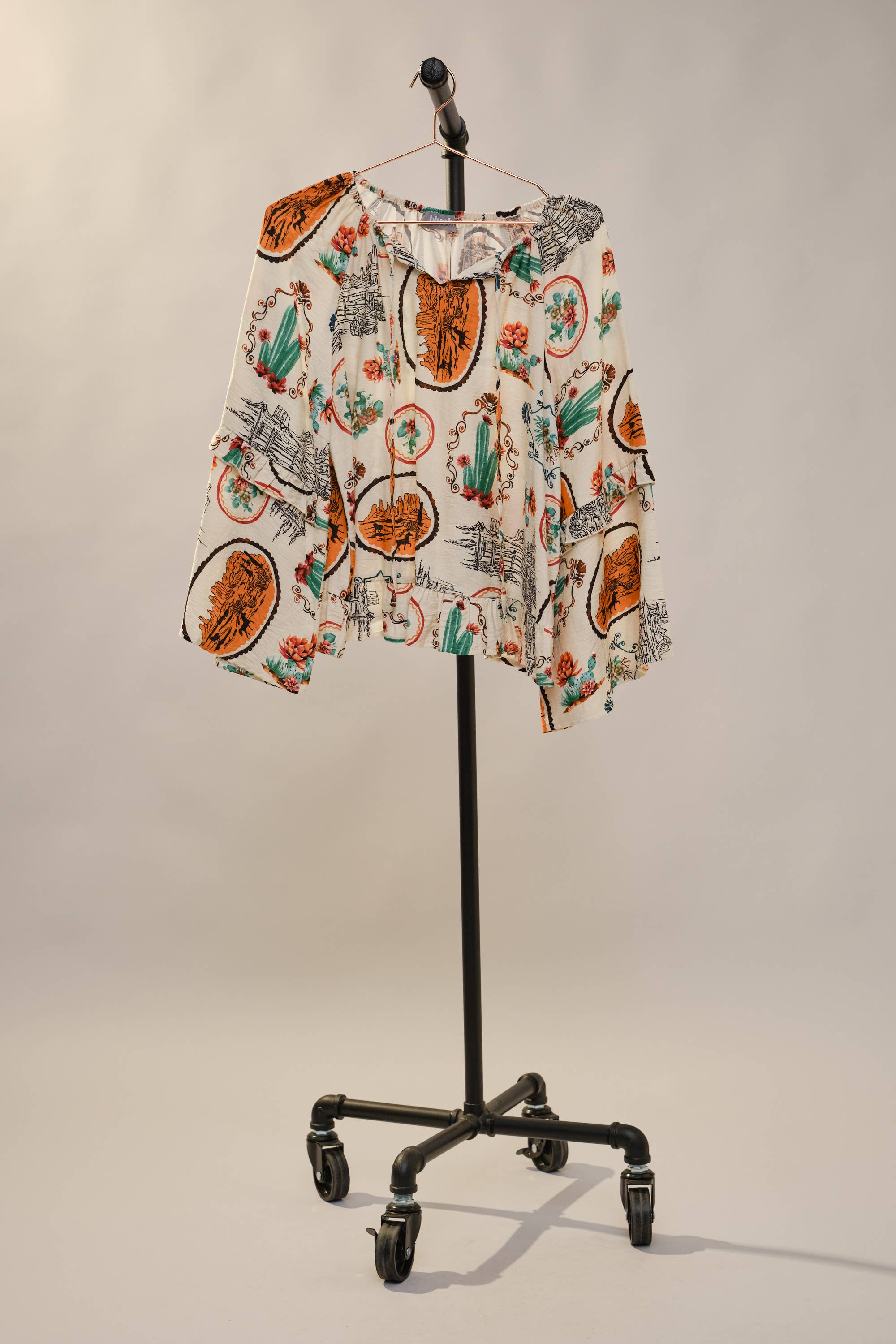 Western Print Peasant Blouse