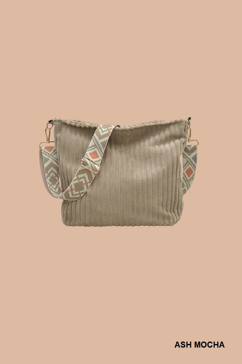 CORDUROY TOTE BAG WITH GUITAR SHOULDER STRAP