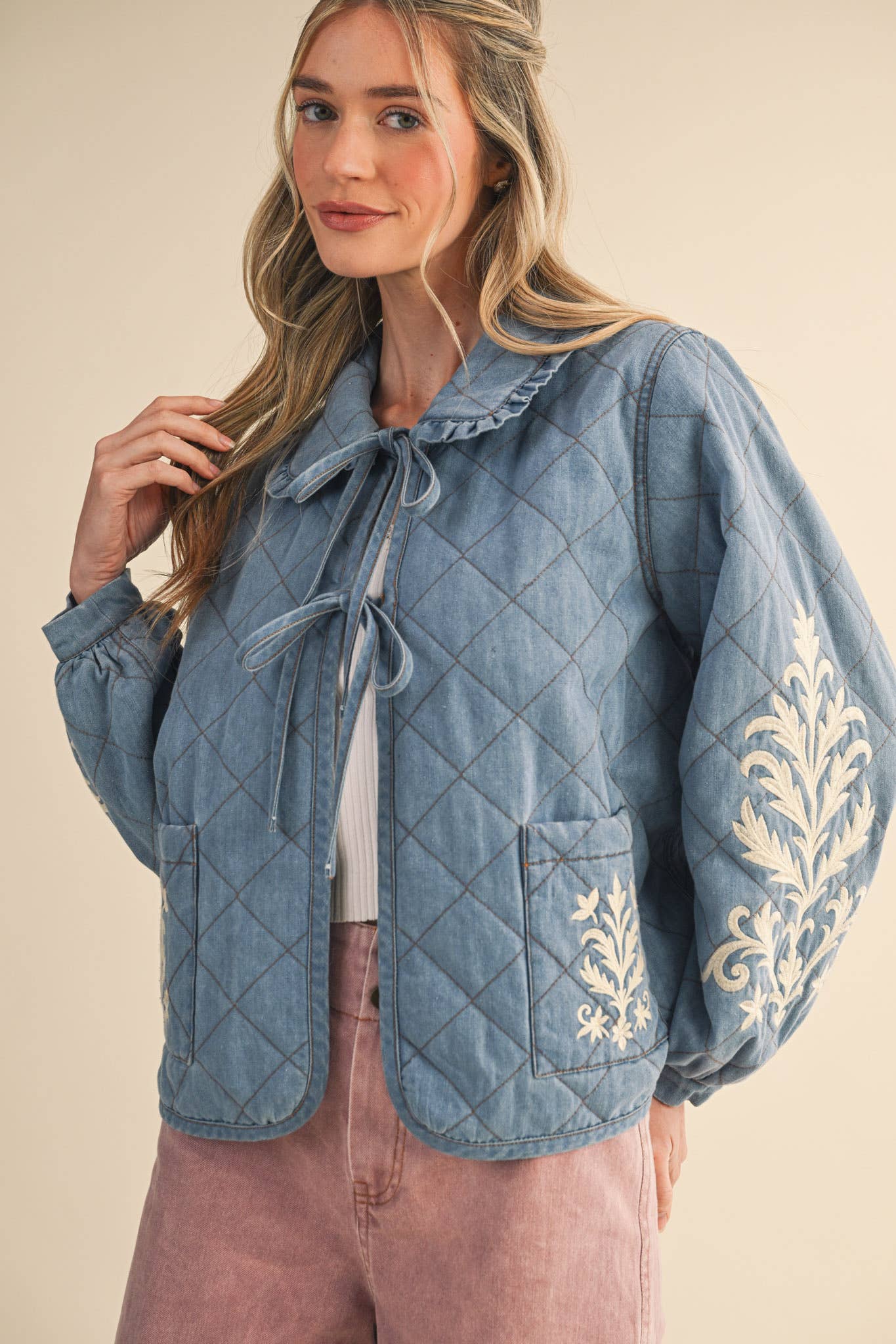 QUILTED JACKET WITH EMBROIDERY