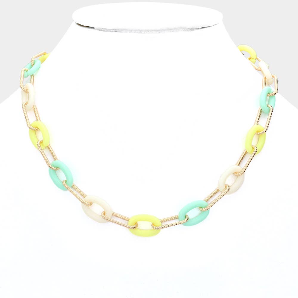 Oval Celluloid Acetate Metal Link Necklace
