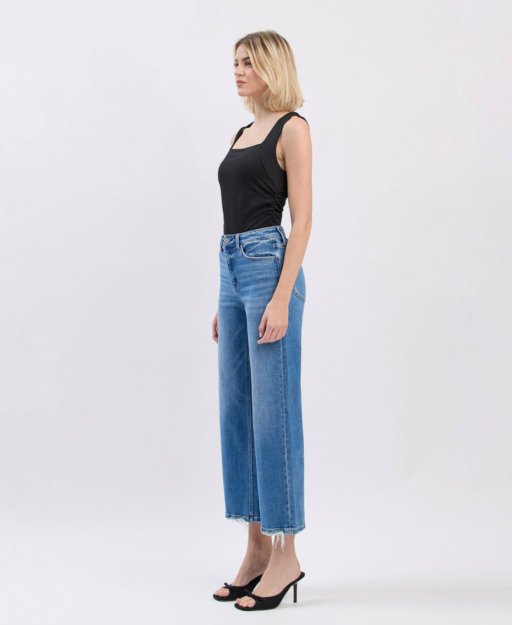 HIGH RISE CROP WIDE JEANS F6007