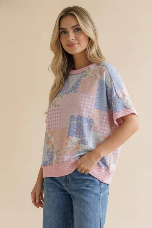 Plus Floral Patchwork Top With Triangle Detail