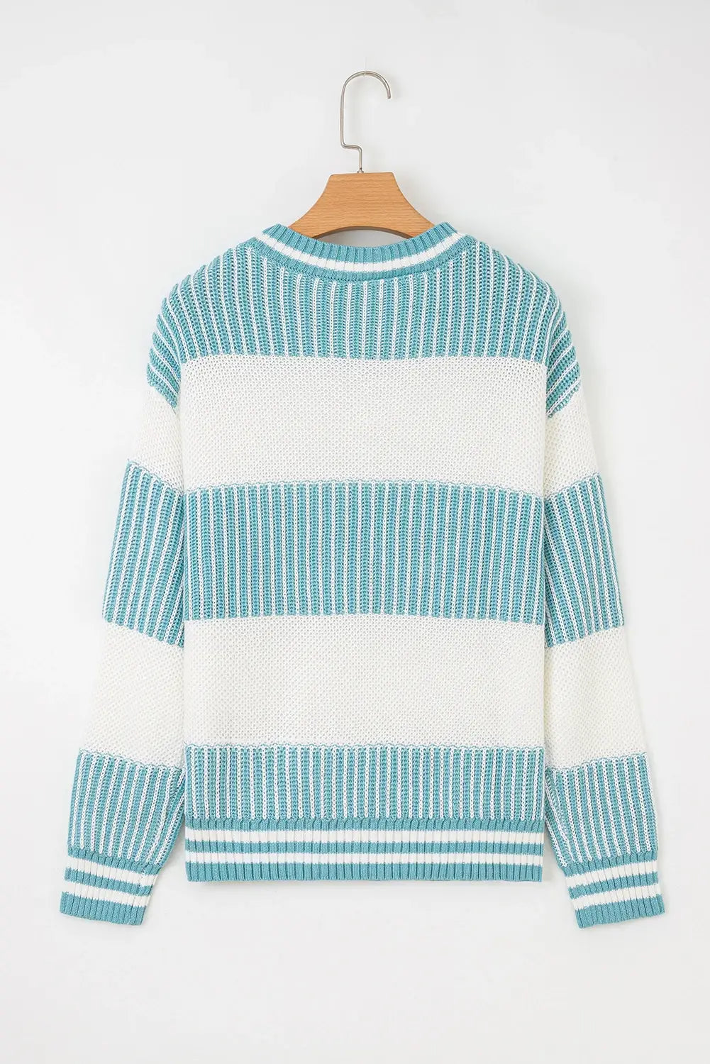 Two Tone Striped Patchwork Drop Shoulder Loose Sweater