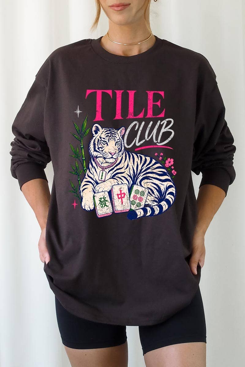 Mahjong Tile Club Tiger Graphic Long Sleeve Tee