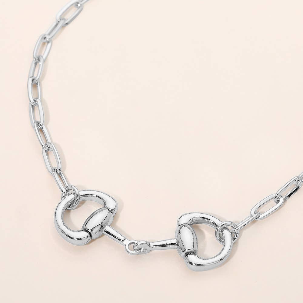 Horsebit Link Accent Paperclip Chain Necklace