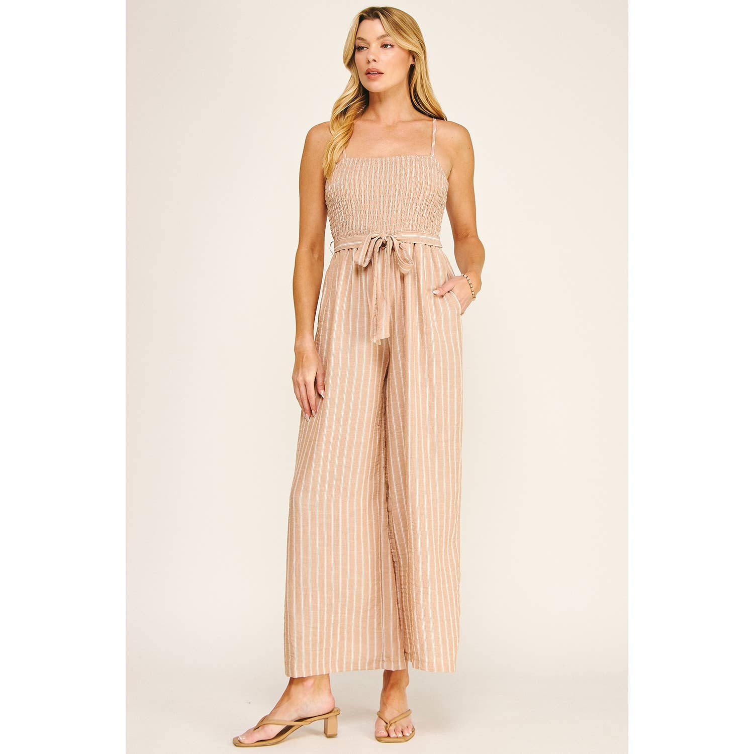 COASTAL STRIPE SMOCKED WIDE LEG JUMPSUIT