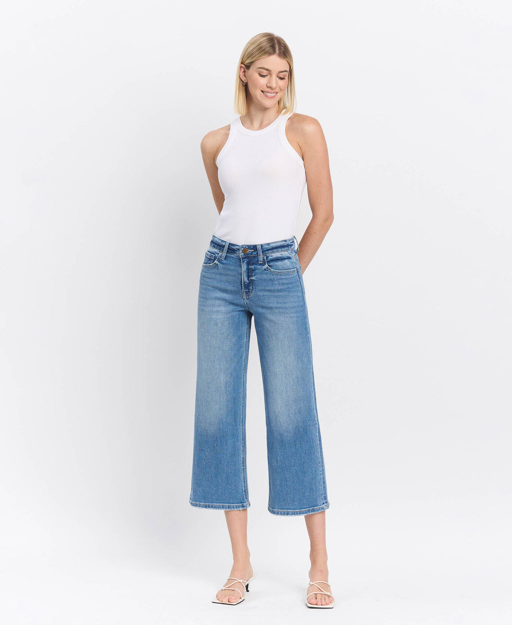 HIGH RISE CROP WIDE LEG JEANS F5365