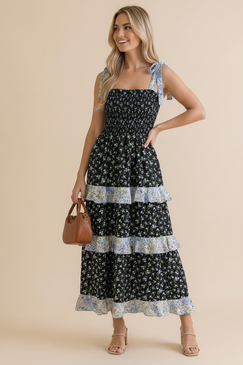 Floral Smocking Tube Top Maxi Dress
