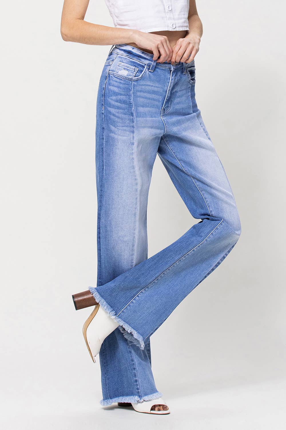 90'S VINTAGE SUPER HIGH RISE DOUBLE PANELS FLARE JEANS F4610