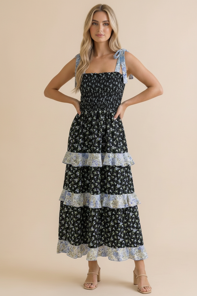 Floral Smocking Tube Top Maxi Dress