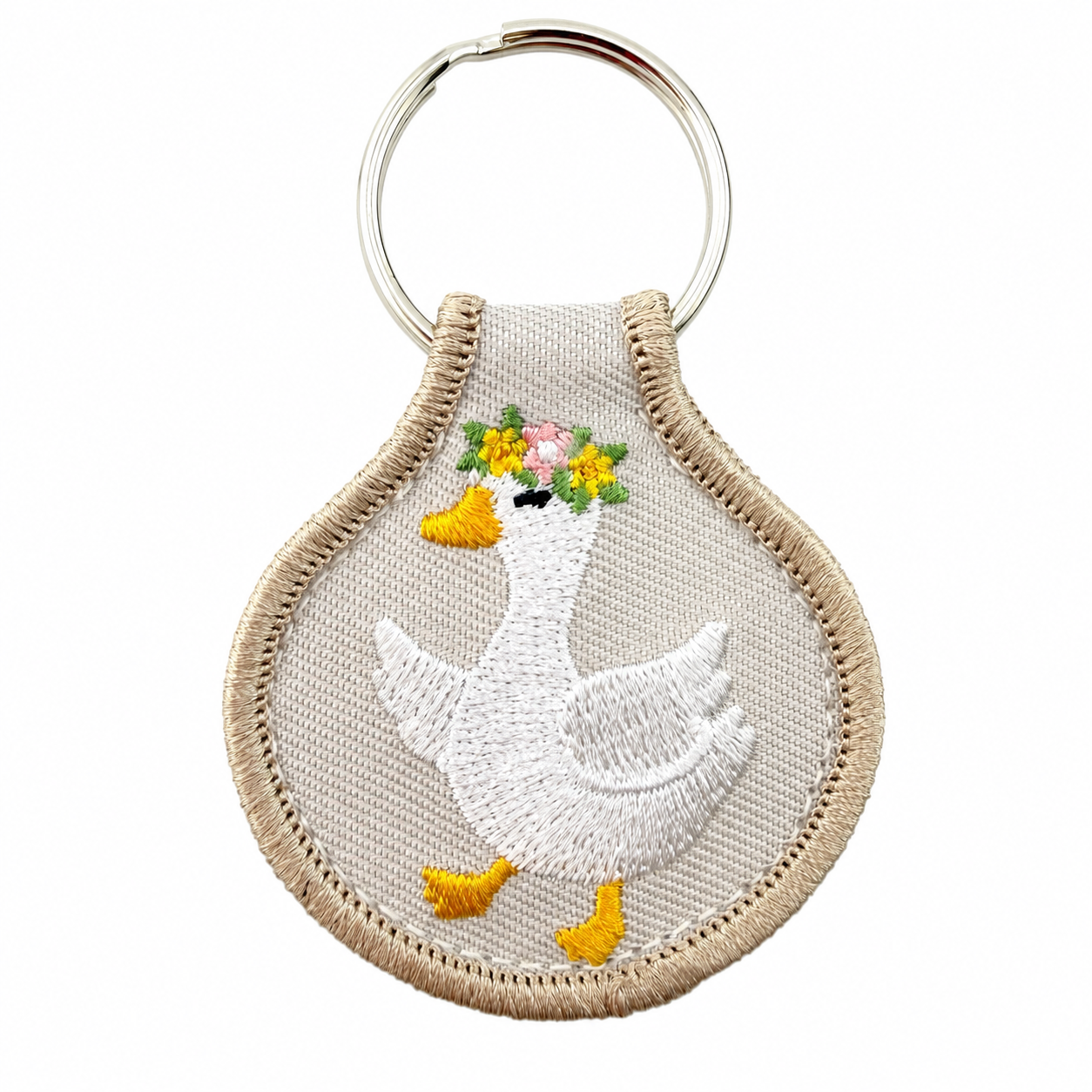 Whimiscal Floral Goose Embroidered Patch Keychain