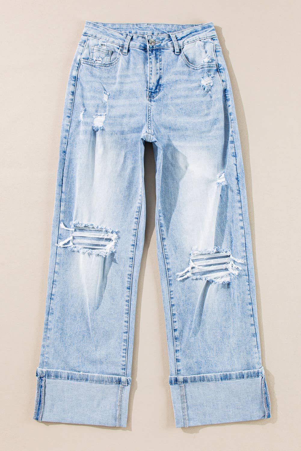 Spring Light Wash Distressed Flare Jeans