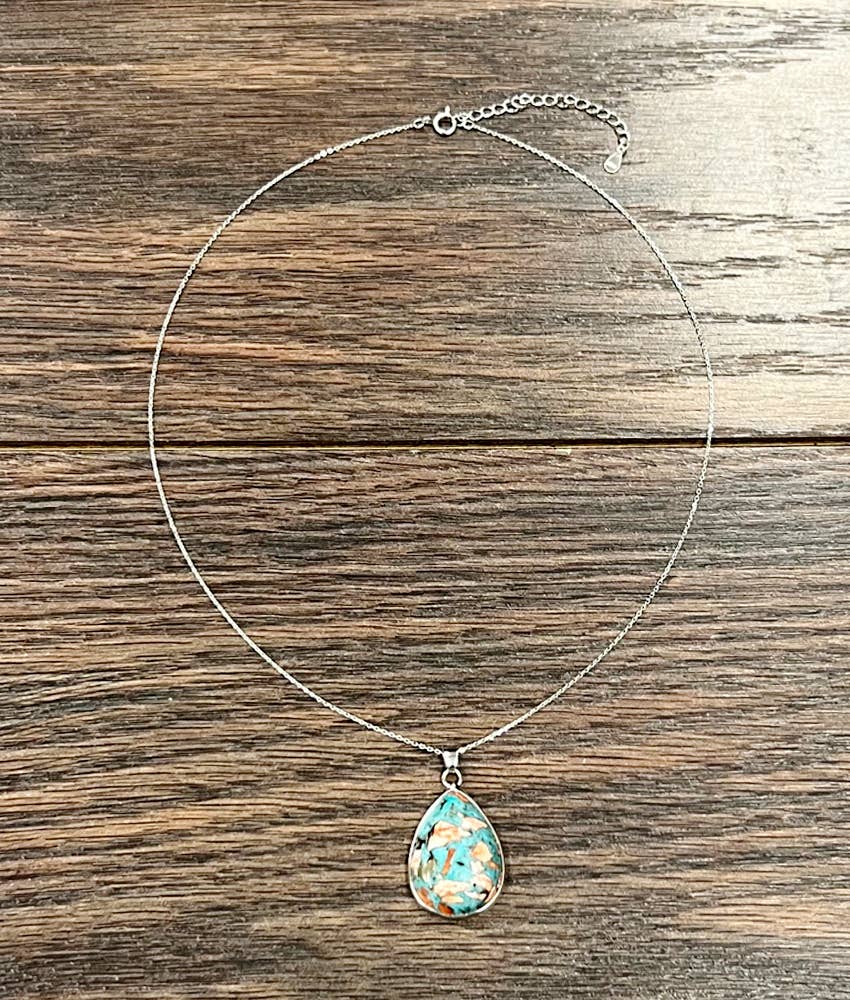 736093, Sterling Silver Chain, Drop Gemstone Necklace