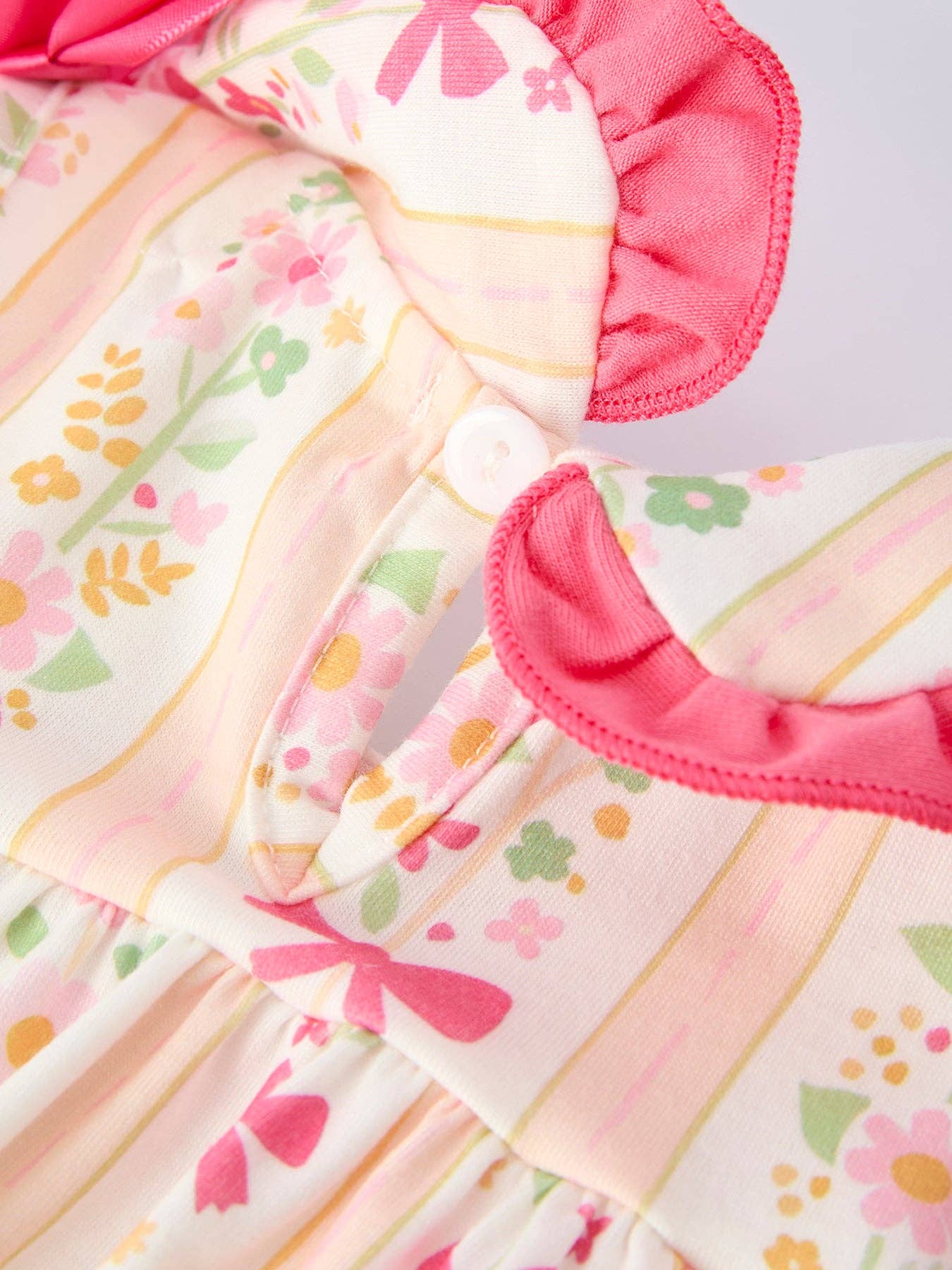 Spring Floral Bow Ruffle Girl Bloomer Set