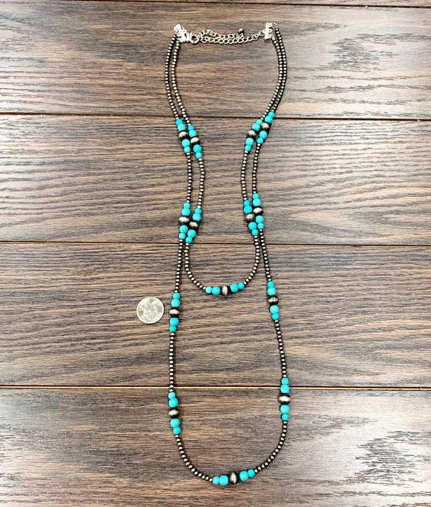 734469, 36-inch 2-strand Navajo Bead, Turquoise Necklace