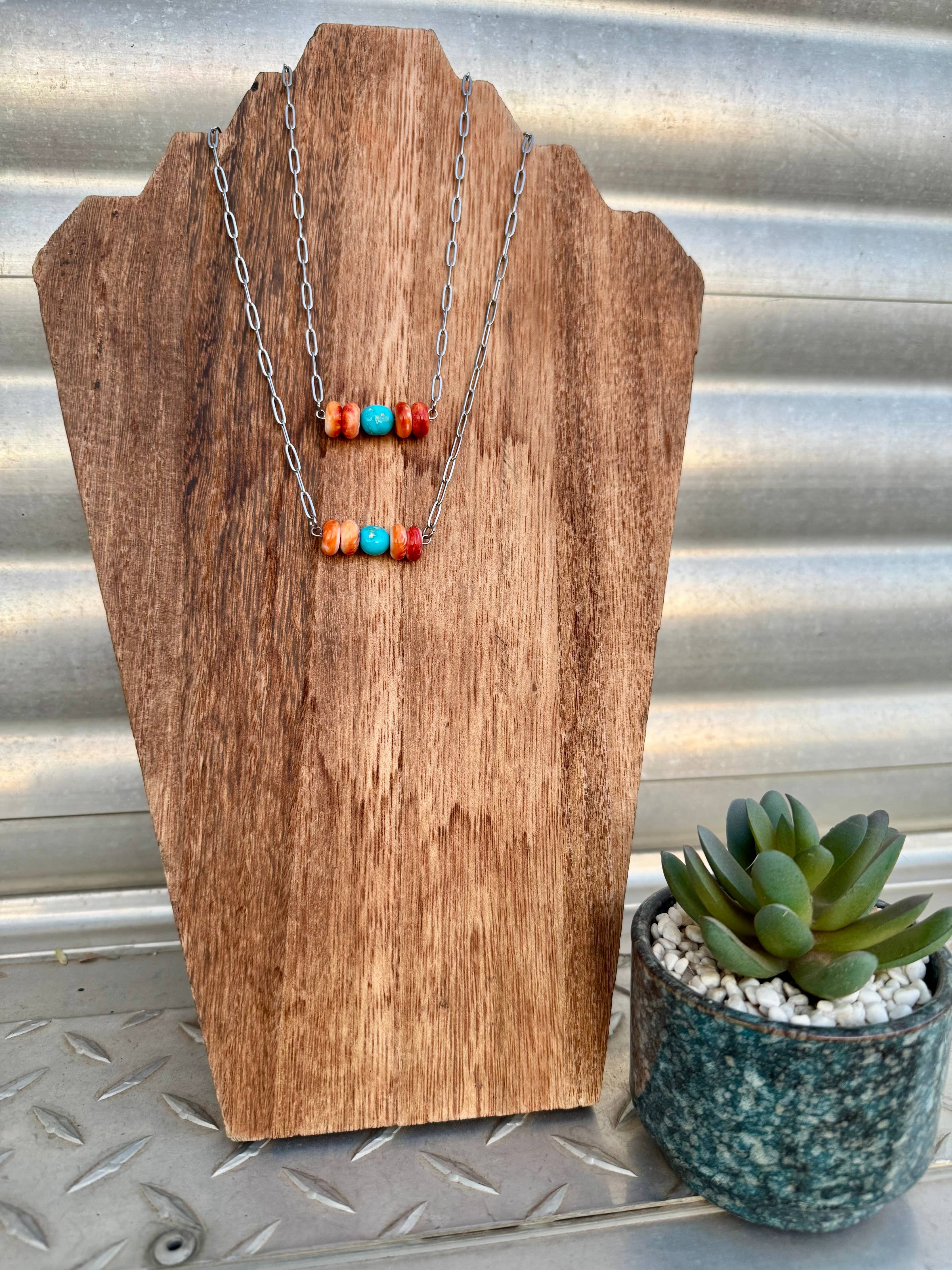 XL Spiny Oyster Turquoise Bar Choker/Stackable Choker/boho