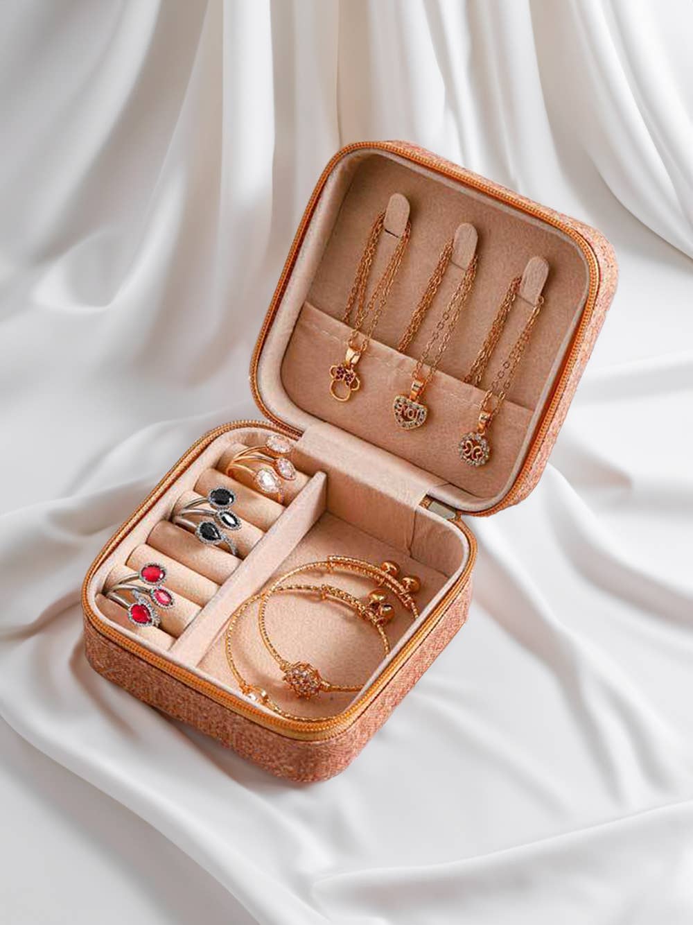 Retro Floral Print Portable Square Jewelry Box 2*4*4 inch