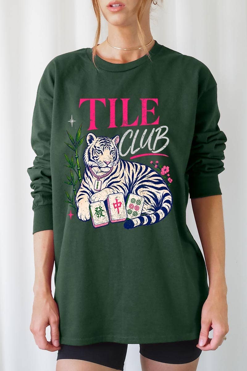 Mahjong Tile Club Tiger Graphic Long Sleeve Tee