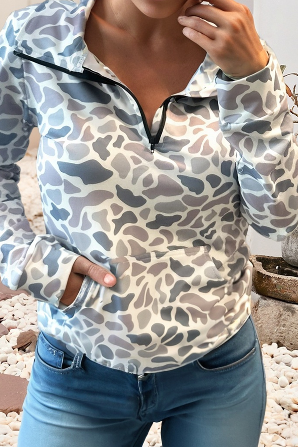 LDC Abstract V Neck Shift Camo Pullover