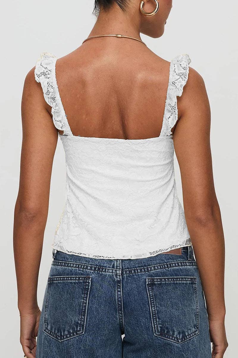 Ruffled Strap Lace Tank Top