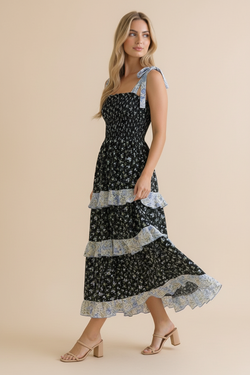 Floral Smocking Tube Top Maxi Dress