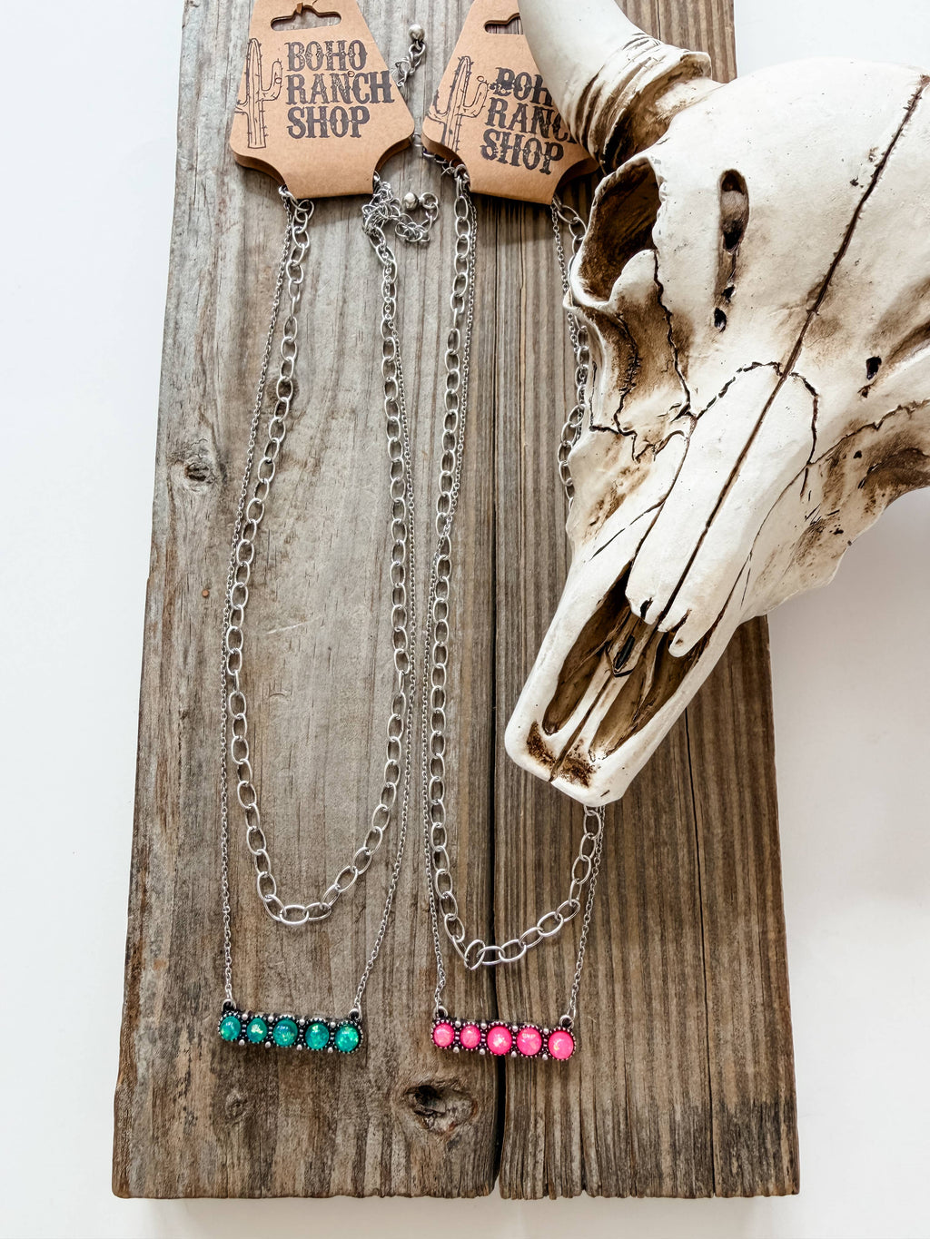 Layered 2 Row Opal Stone Necklace