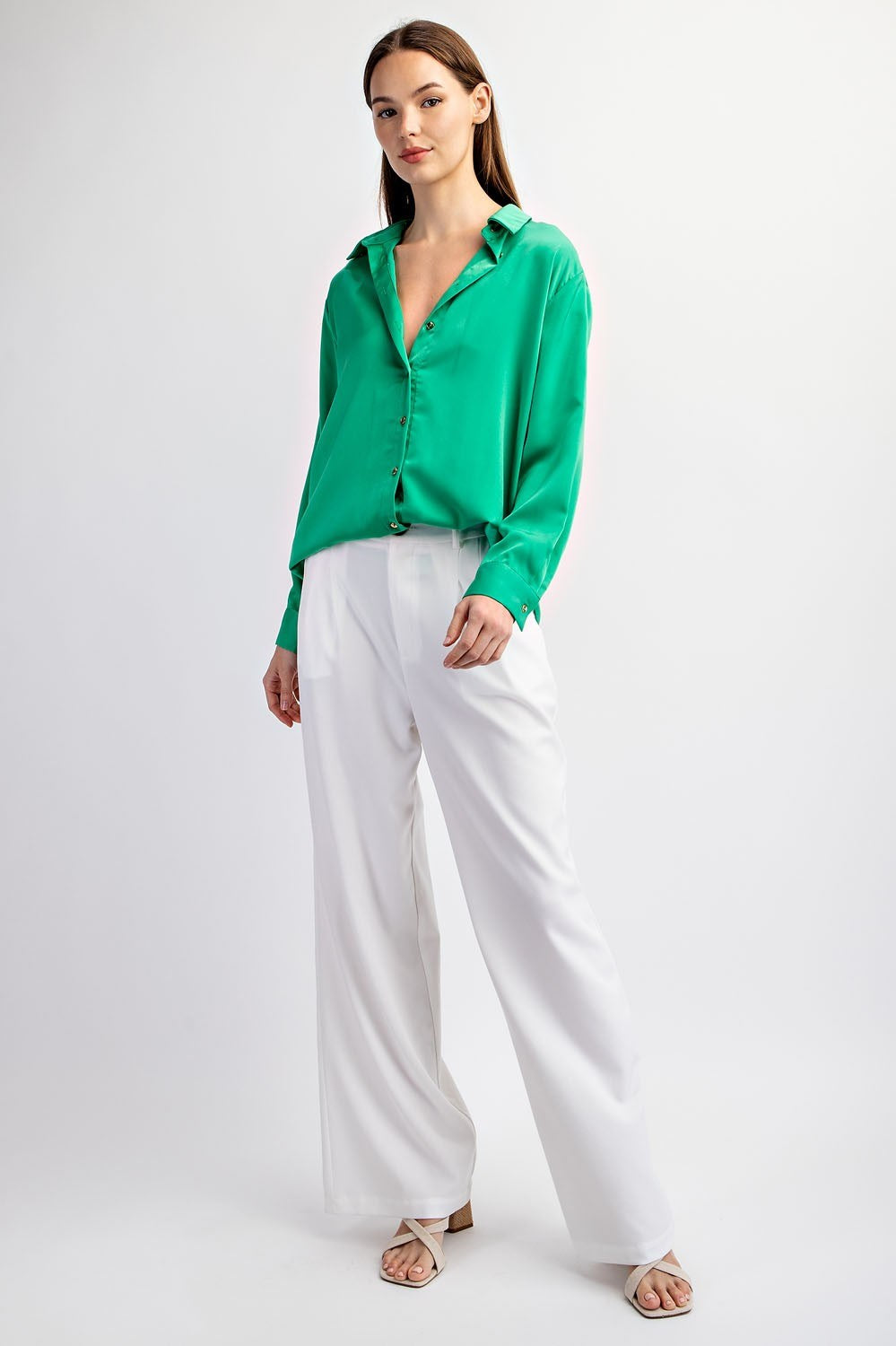 BUTTON FRONT COLLARED BLOUSE TOP