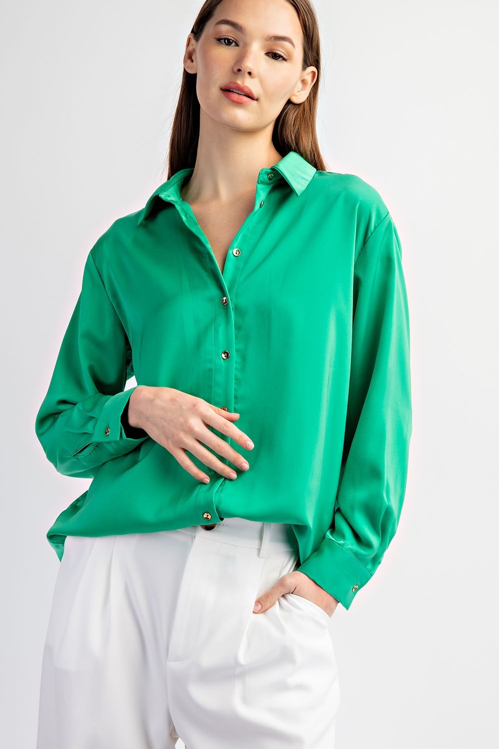 BUTTON FRONT COLLARED BLOUSE TOP