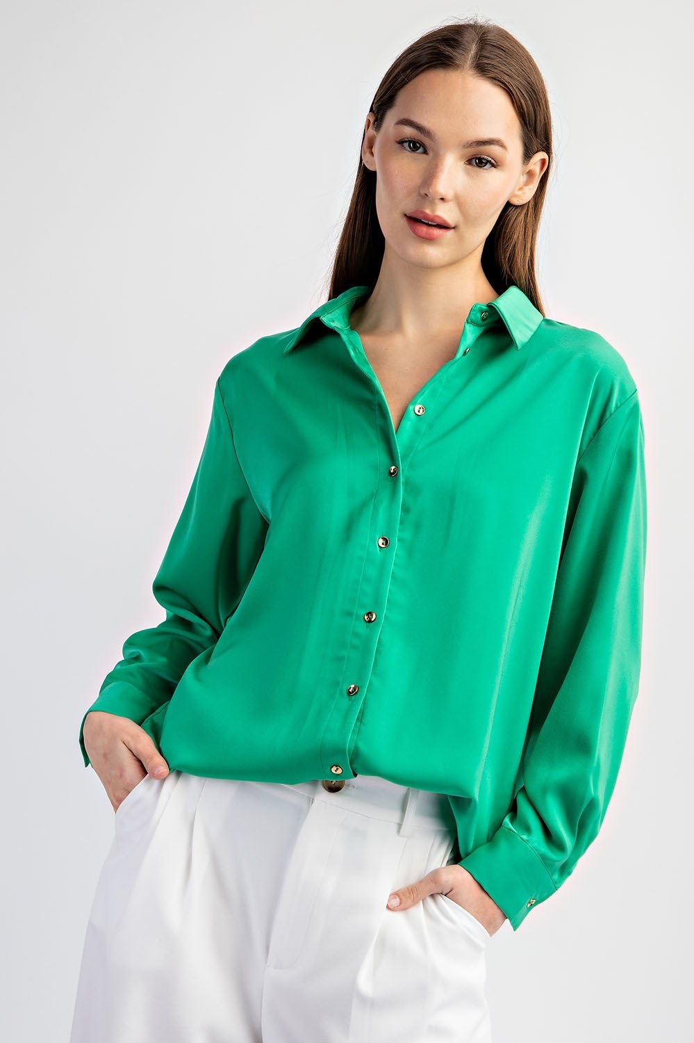 BUTTON FRONT COLLARED BLOUSE TOP