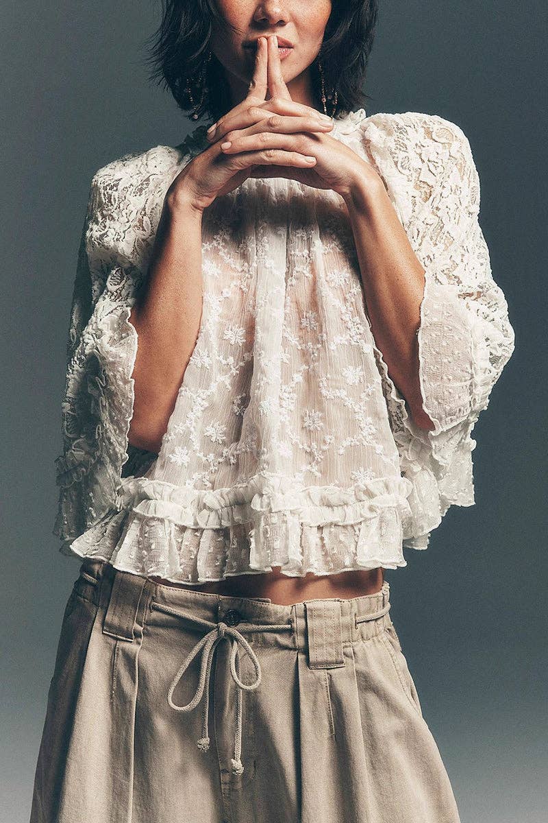 Lace Floral Ruffle Blouse