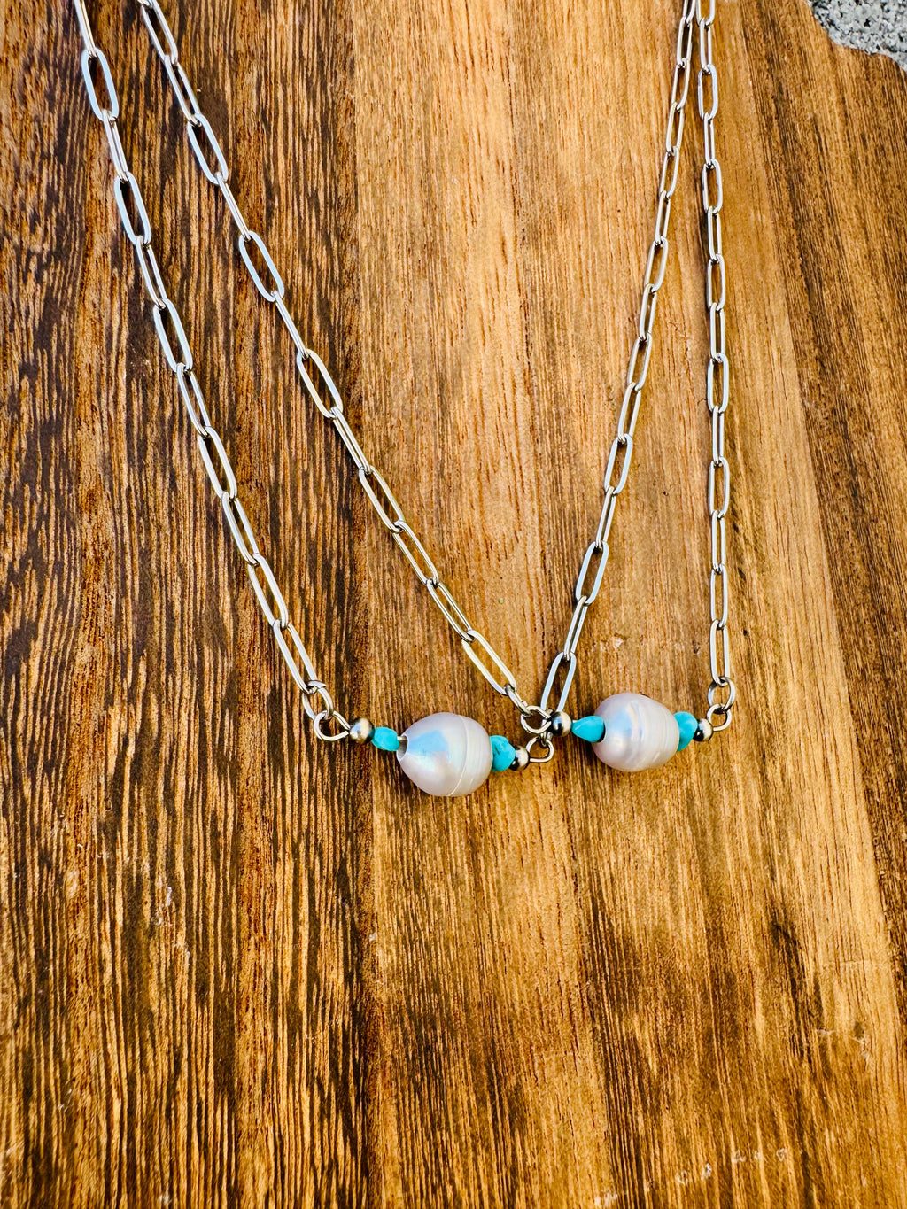 Turquoise Bar Choker/ Fresh Water Pearl Choker/ Small Choker