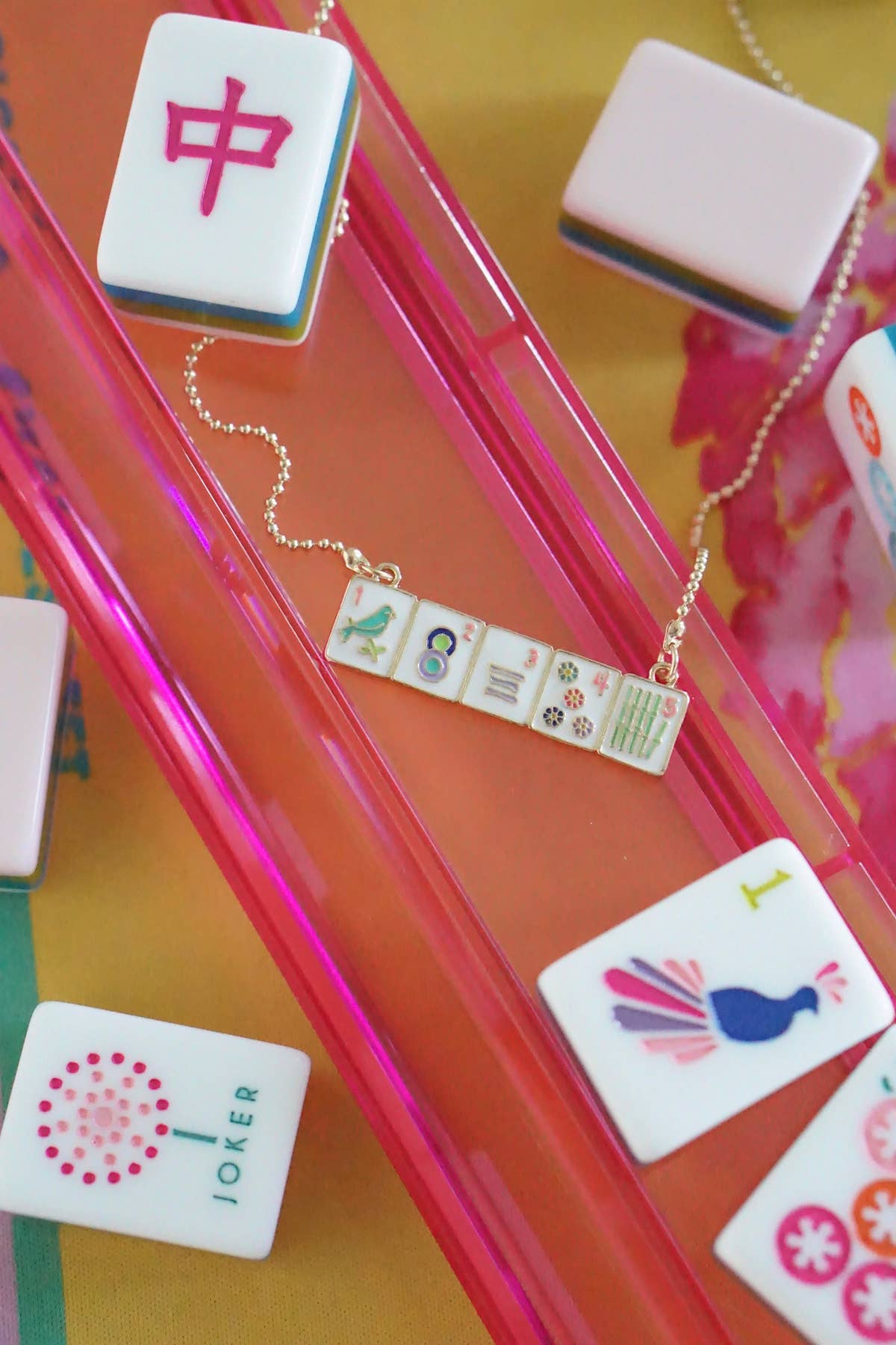 Mahjong Enamel Tile Wall Necklace in Multi