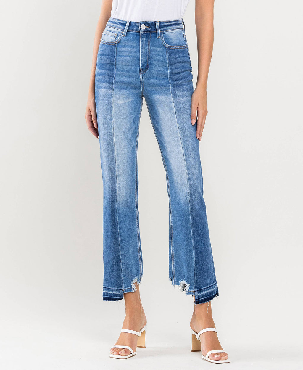 SUPER HIGH RISE SEAMED CONTRAST PANEL STRAIGHT JEANS F4509