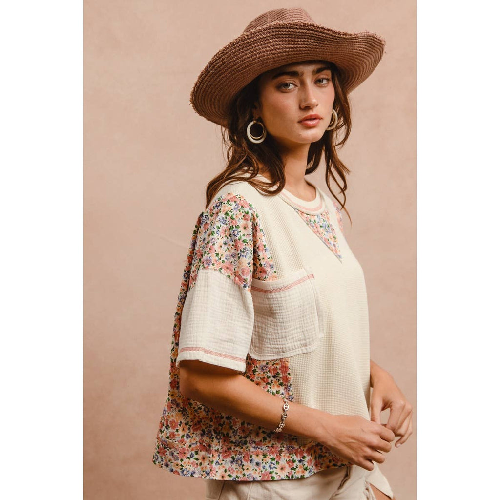 THERMAL AND GAUZE WITH FLORAL MIX AND MATCH TOP