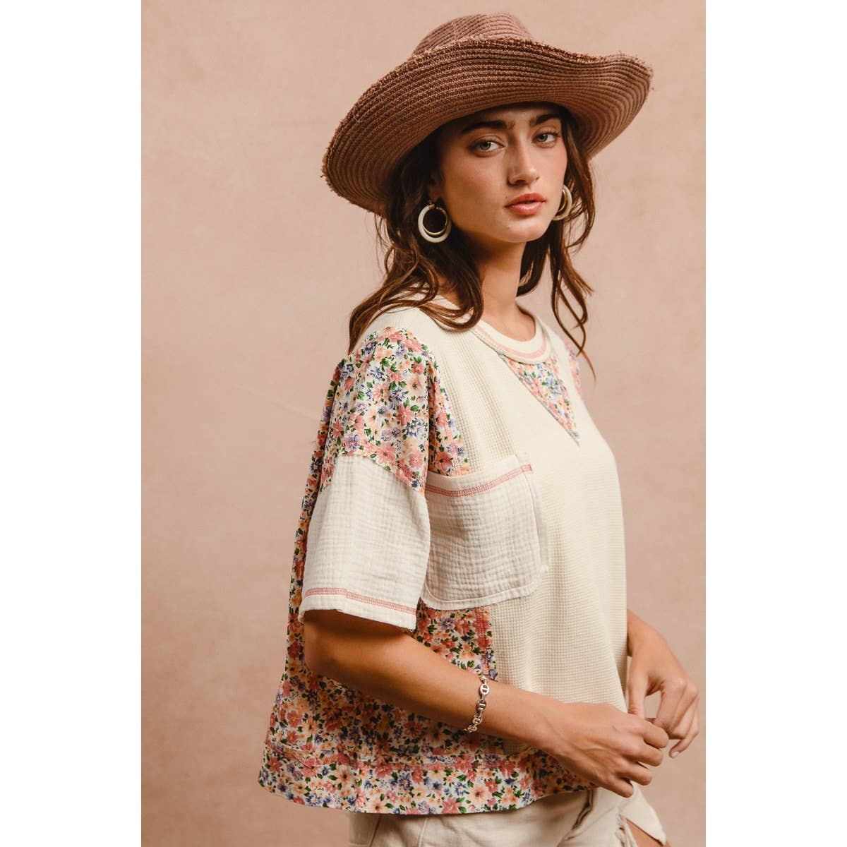 THERMAL AND GAUZE WITH FLORAL MIX AND MATCH TOP