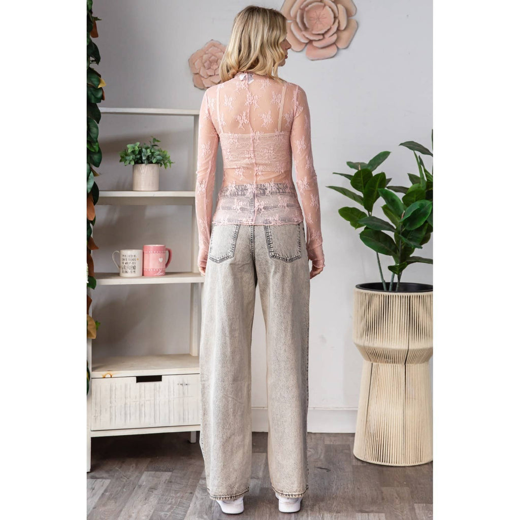 Lace Long Sleeve See Through Top