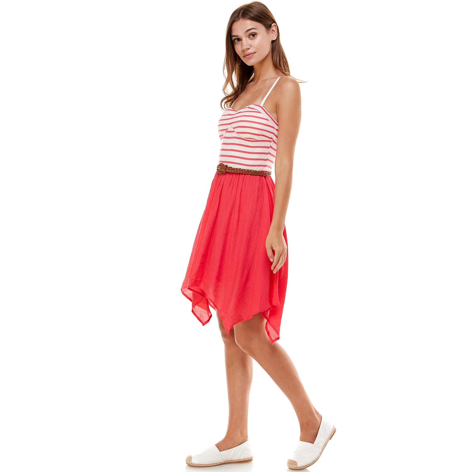 STRIPE BUSTIER HANDKERCHIEF HEM DRESS