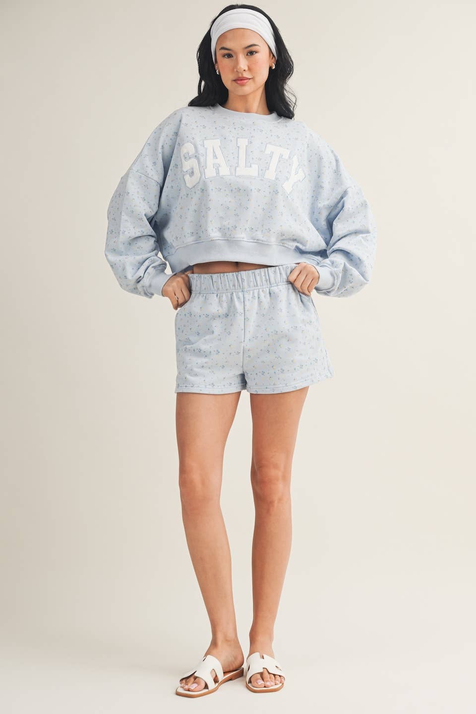 Salty Ditsy Print Crewneck Crop Sweatshirt