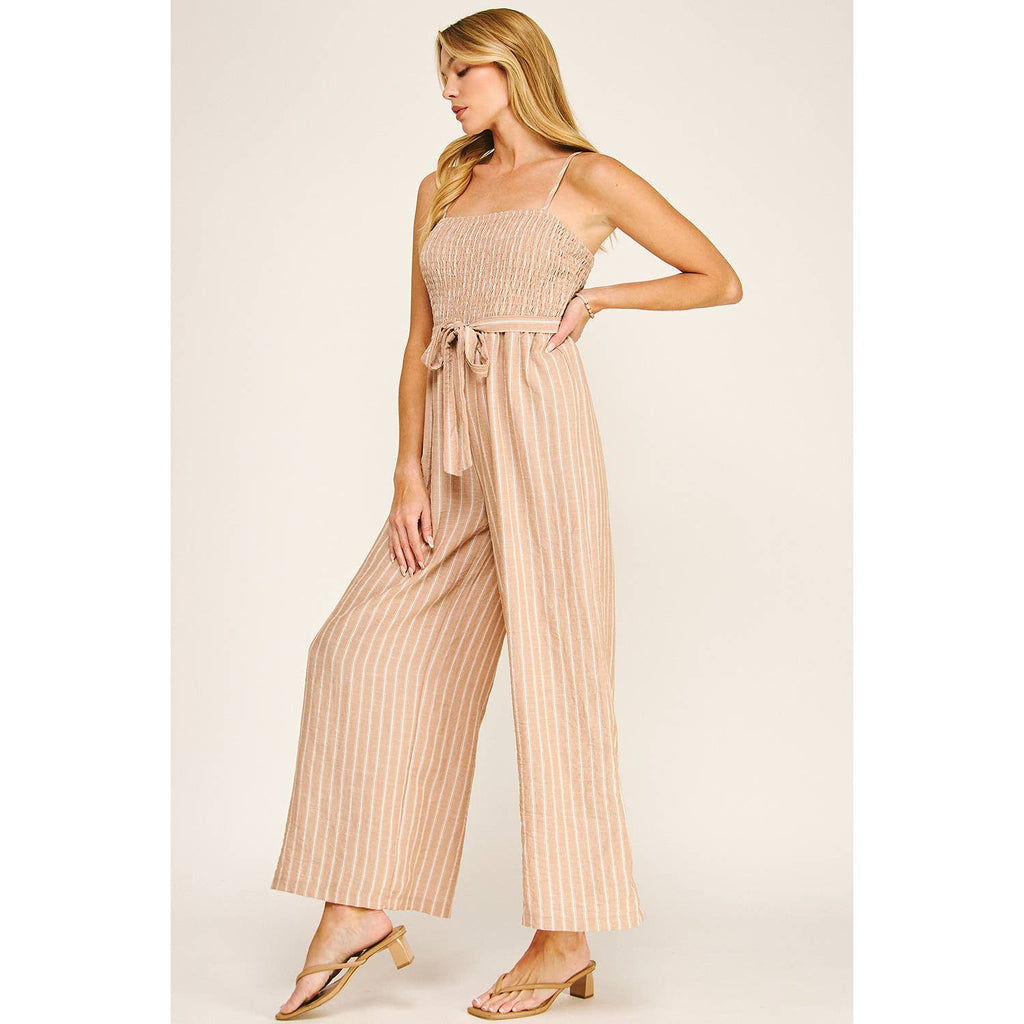 COASTAL STRIPE SMOCKED WIDE LEG JUMPSUIT