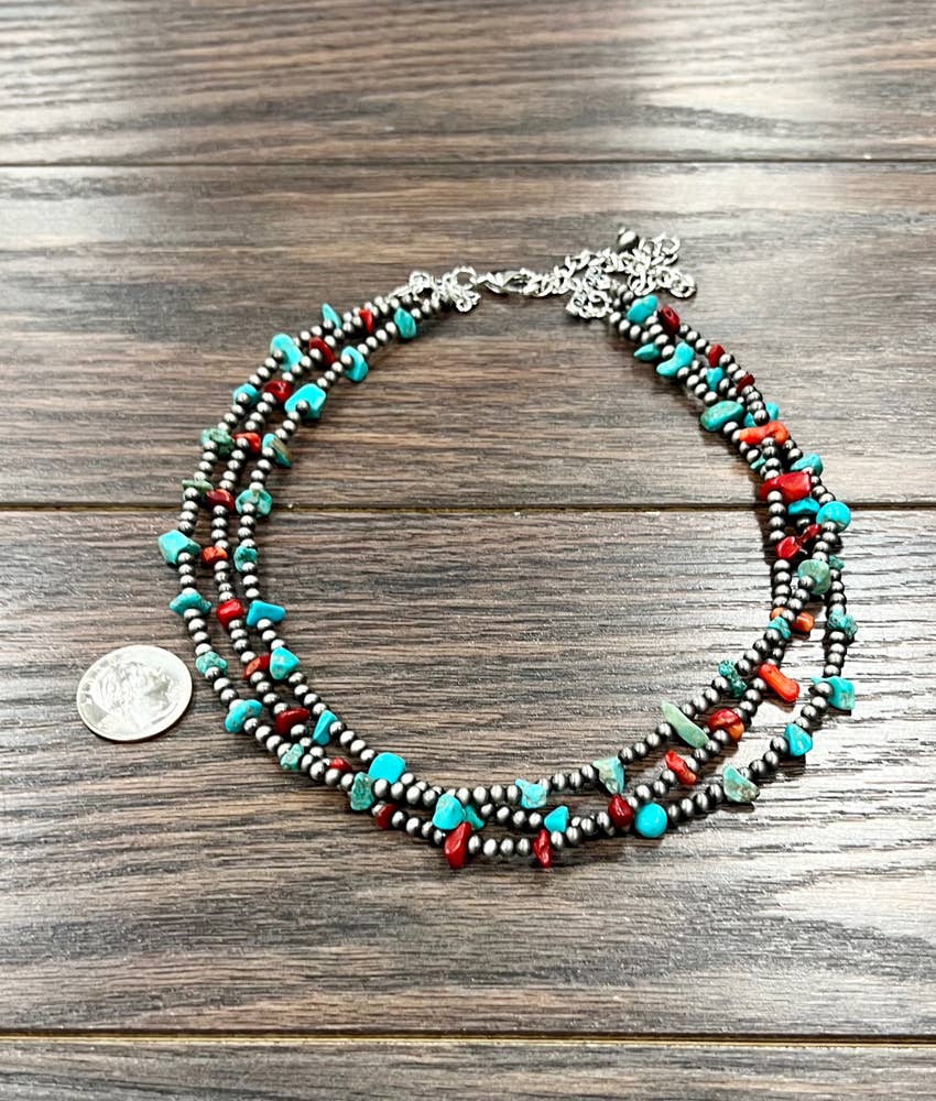 736024, Handmade Navajo Coral, Turquoise Necklace