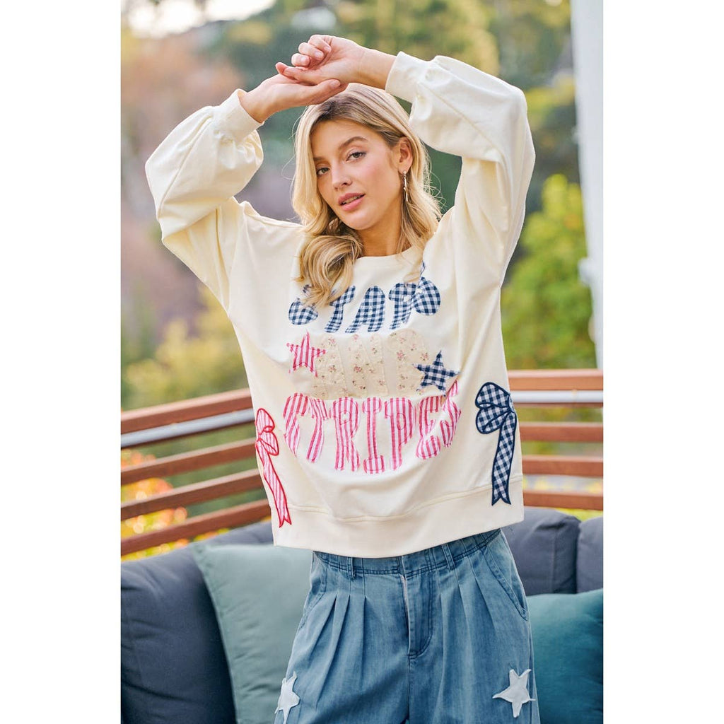 4TH OF JULY STARS AND STRIPES PATCHES SWEATSHIRT