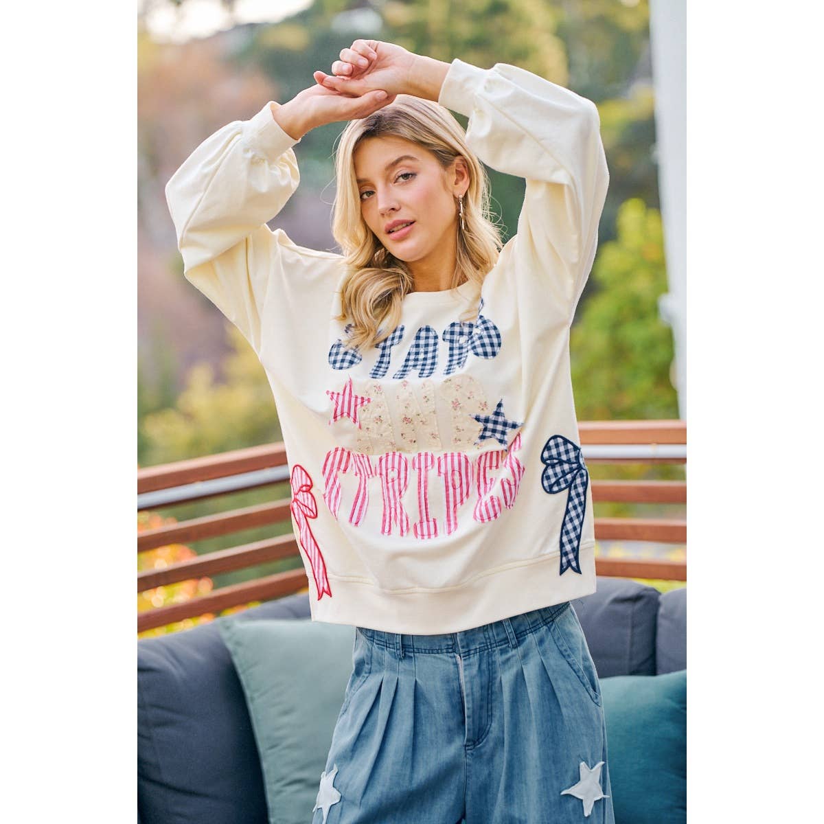 4TH OF JULY STARS AND STRIPES PATCHES SWEATSHIRT