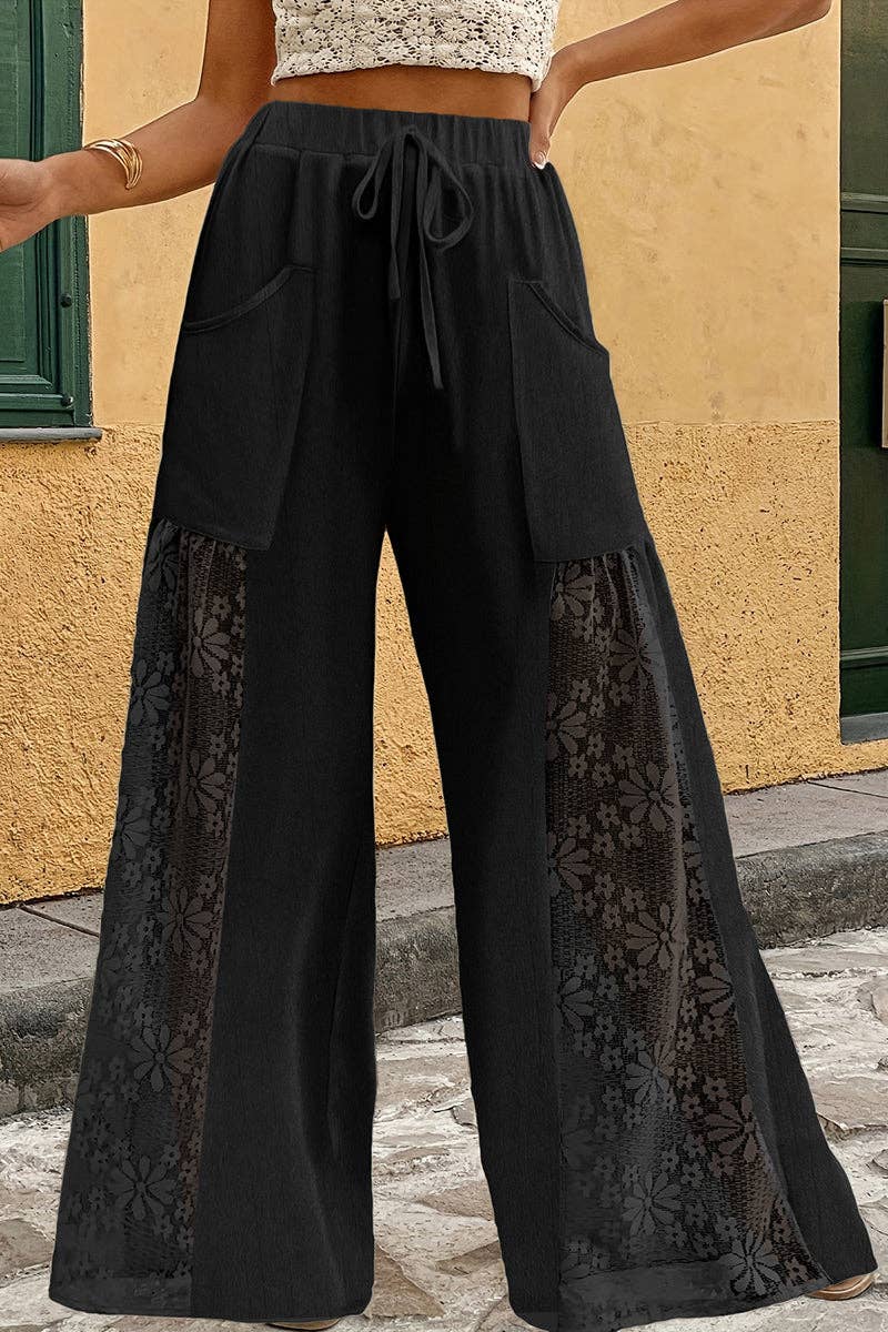 Drawstring Lace Panel Casual Pants