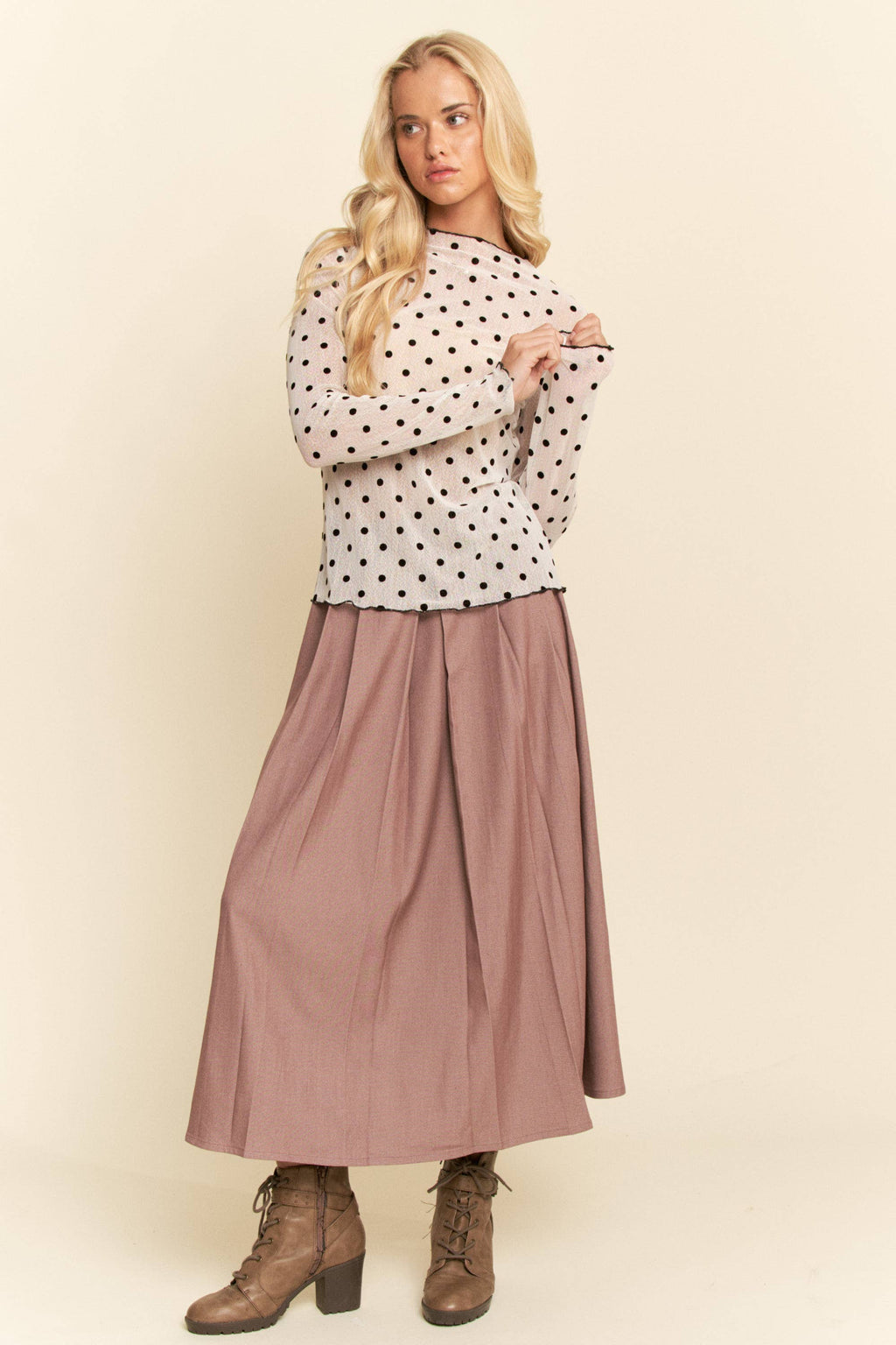 Polka Sheer long-sleeve mesh top