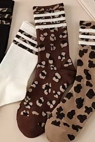 WOMAN ANIMAL LEOPARD HALF CREW THROWBACK SOCKS