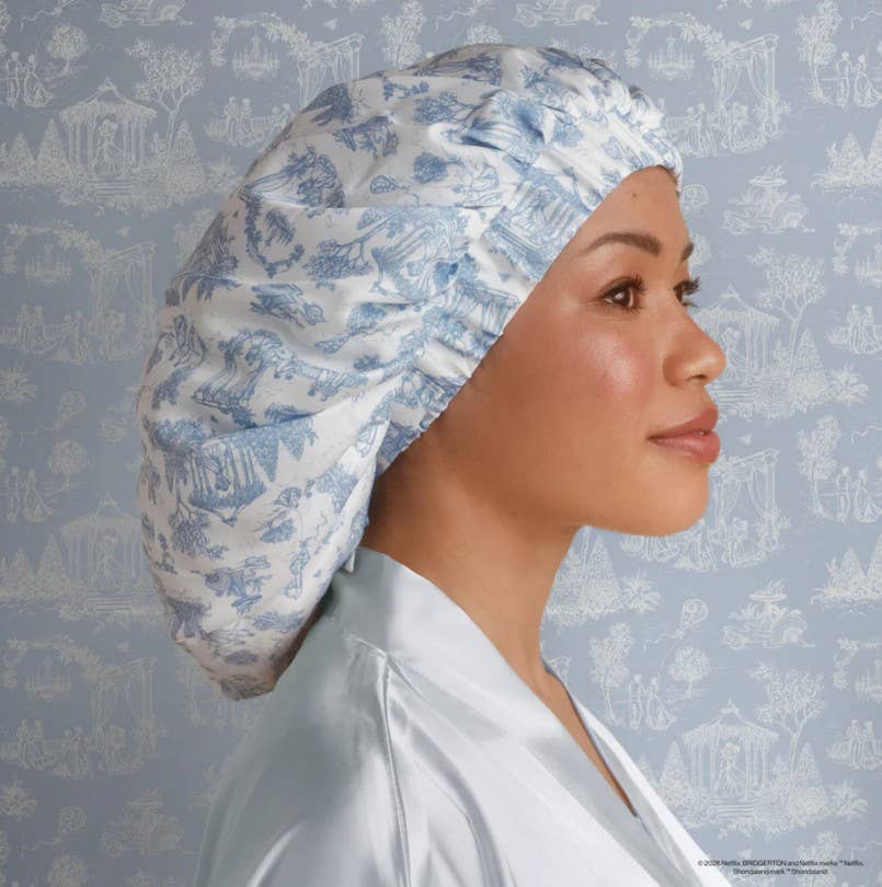 Bridgerton x Kitsch Breathable Satin Bonnet in Garden Toile