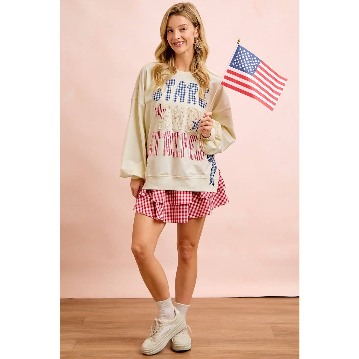 4TH OF JULY STARS AND STRIPES PATCHES SWEATSHIRT