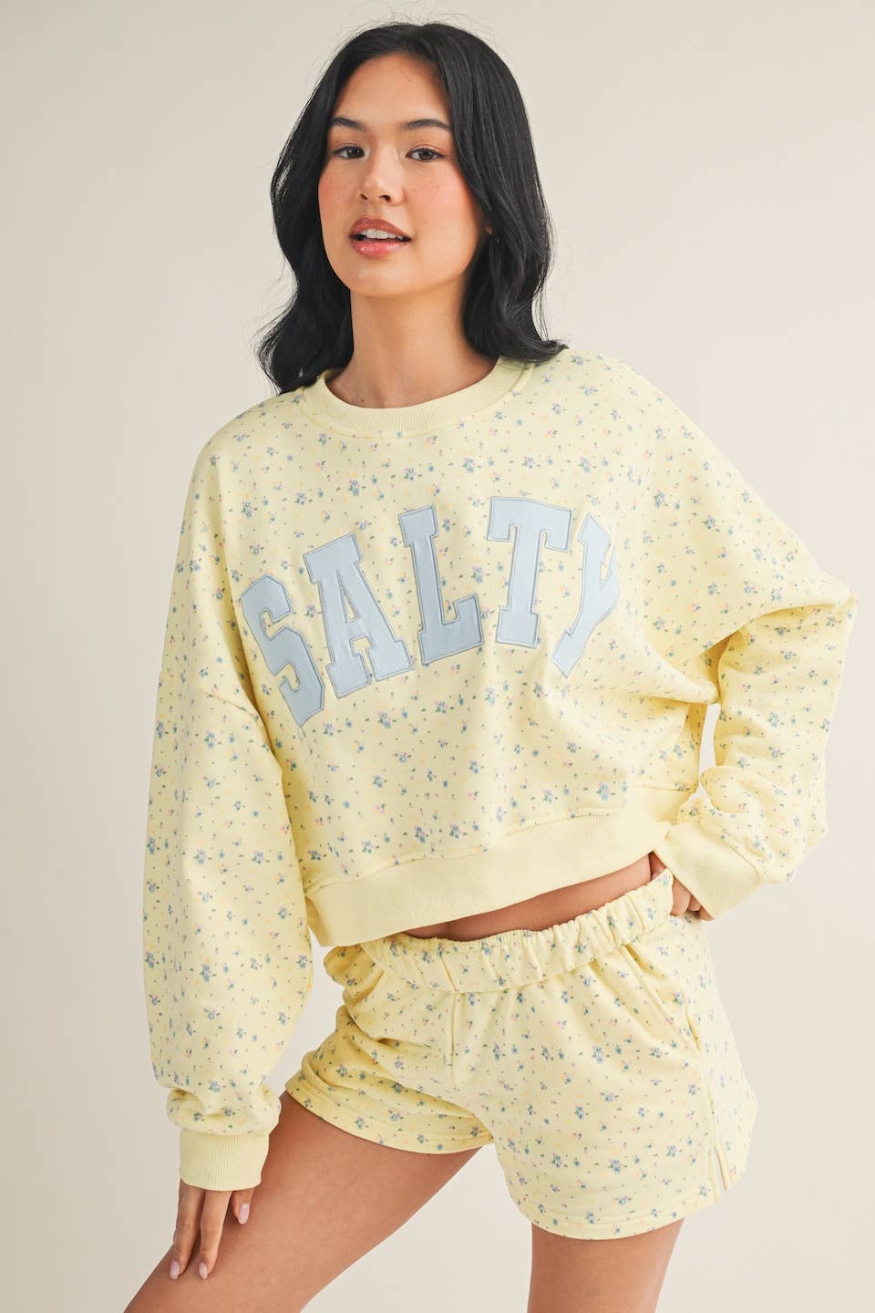 Salty Ditsy Print Crewneck Crop Sweatshirt