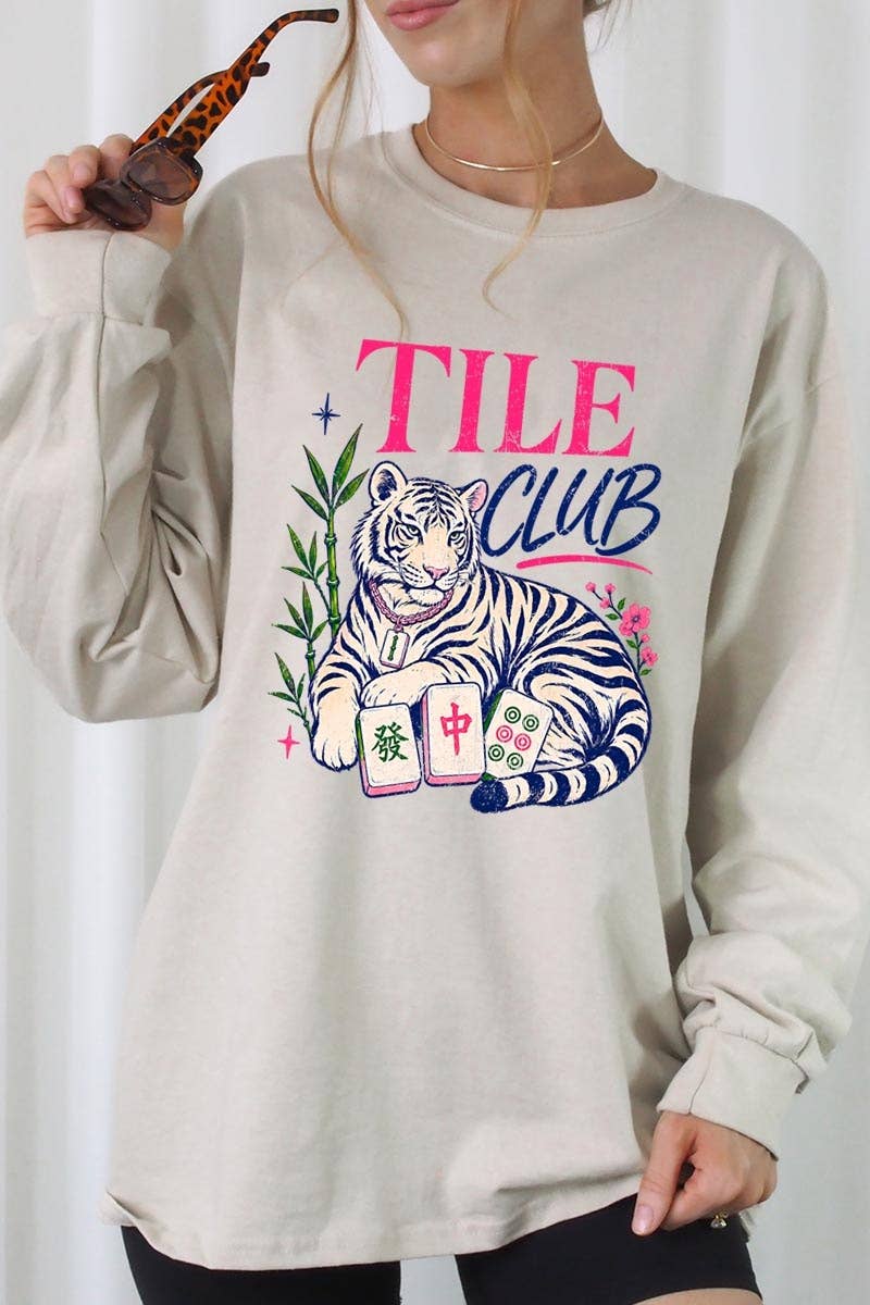 Mahjong Tile Club Tiger Graphic Long Sleeve Tee